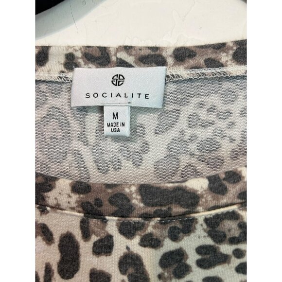 Socialite Leopard Print Long Sleeve Crop Top Oversize Sz M poly rayon spandex - Picture 3 of 7